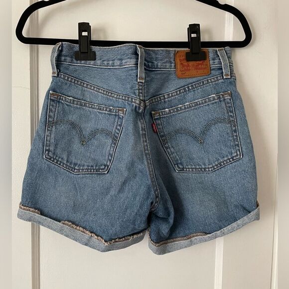 Levi's 501 High Waisted Denim Shorts Size 26 Button Fly 100% Cotton Distressed - Picture 4 of 10